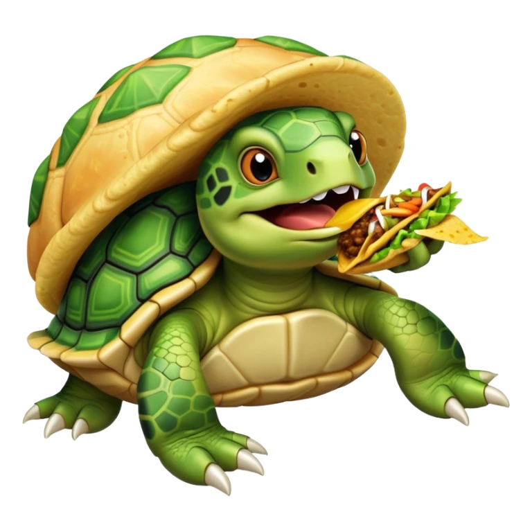 A turtle with many legs and his mouth open eating a taco sticker