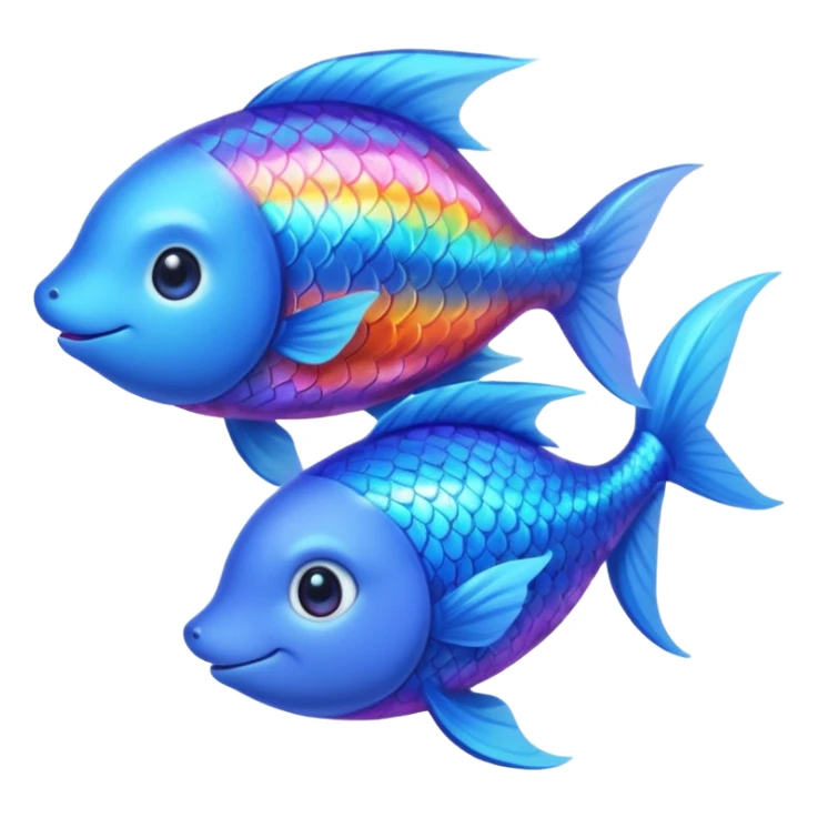 Make a pair of hugging or cuddling best friends: a rainbow fish glow with a magical aura and a vivid blue fox sticker