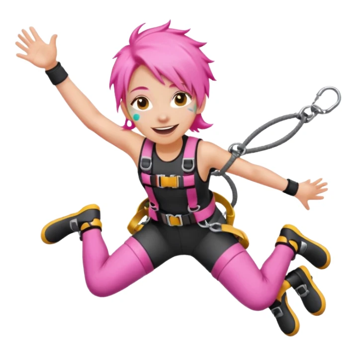 bungee jumping face with earrings and pink hair flying away bungee jump sticker