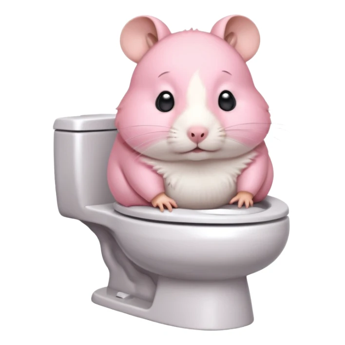 Cute chubby cartoon-style hamster sitting on toilet pooping looking as if he had an accident sticker