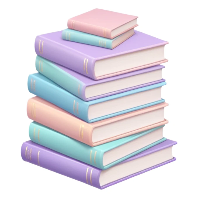 stack of pastel aesthetic books, soft shadows, smooth, gentle sparkle or glow, minimalistic clean girl vibe sticker