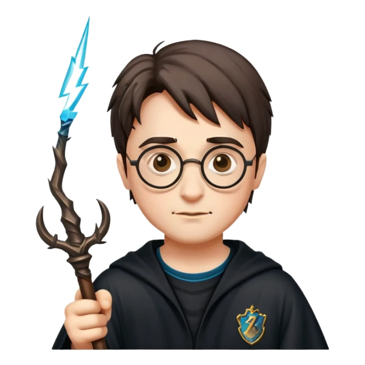 Harry Potter with glasses, lightning scar, and wand sticker