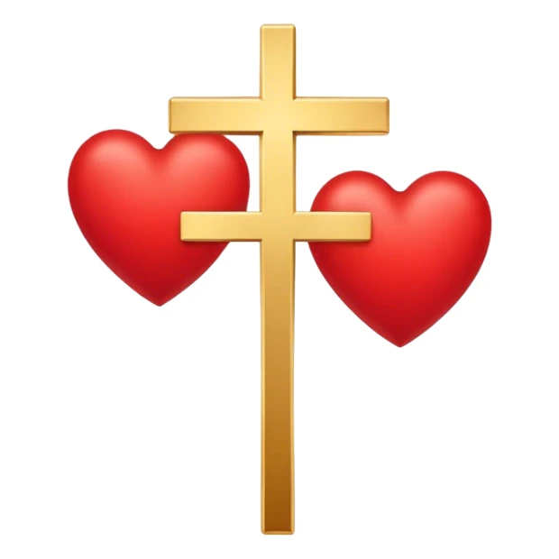 Two red heart outlines united by a gold cross  sticker