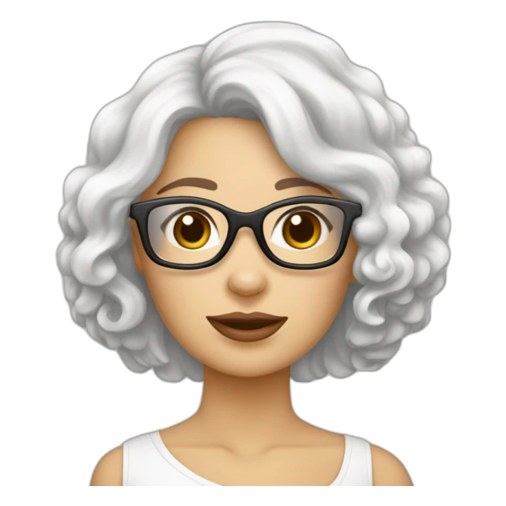 mujer cabello largo gafas y perro bichon maltés blanco sticker