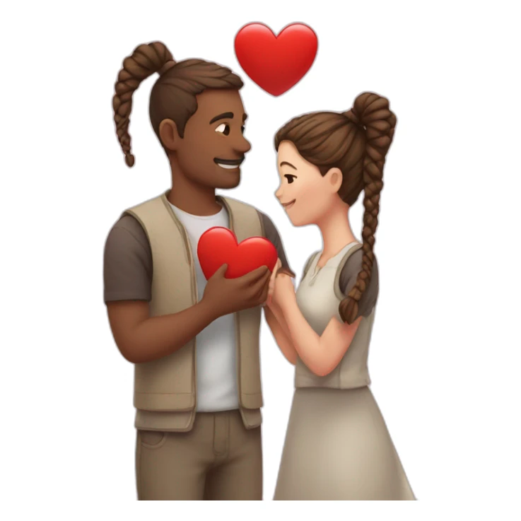 Man loves woman with pigtails, heart between them sticker