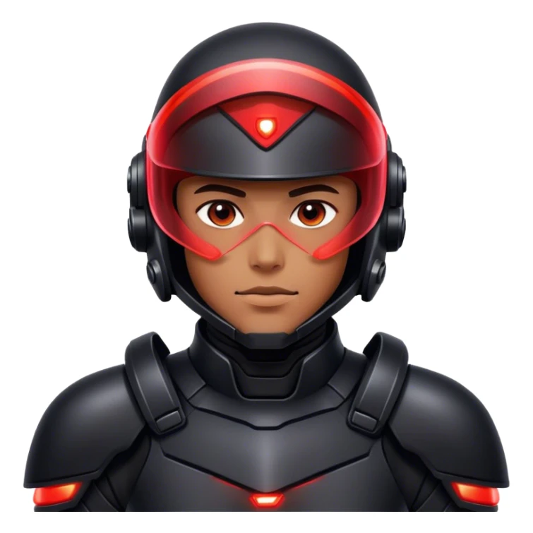 A futuristic soldier in sleek black armor, red LED lights reflecting on his visor. sticker