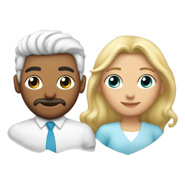 Corazón celeste con mujer blanca y hombre moreno besándose  sticker