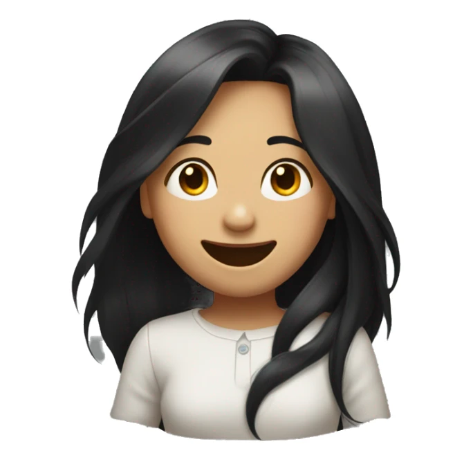 A girl with long black hair blinks and laugh sticker