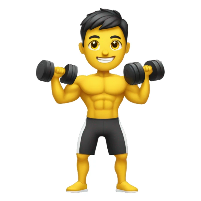 personal trainer with yellow skin holding dumbbells medium shot sticker