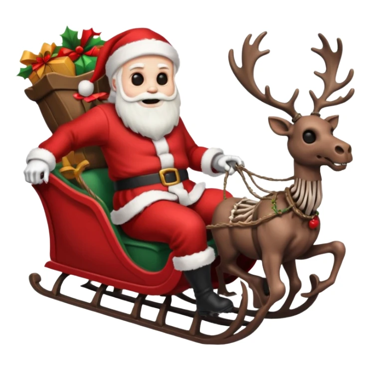 the Grim reaper dressed as Santa with a sleigh and reindeer as skeletons sticker