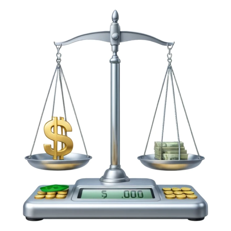 scale with money and AI written on other side sticker