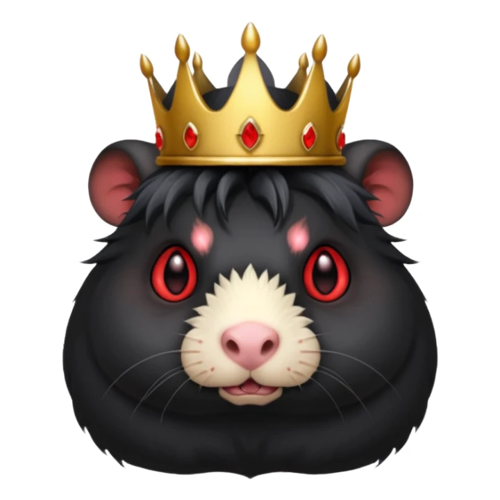 black guinea pig with glowing red eyes, sinister expression, demon crown sticker