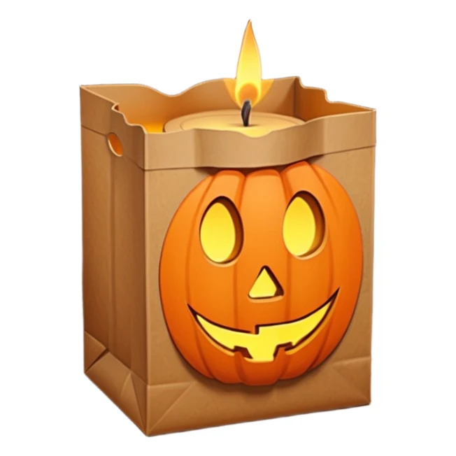 Halloween brown paper bag cutout with candle inside sticker