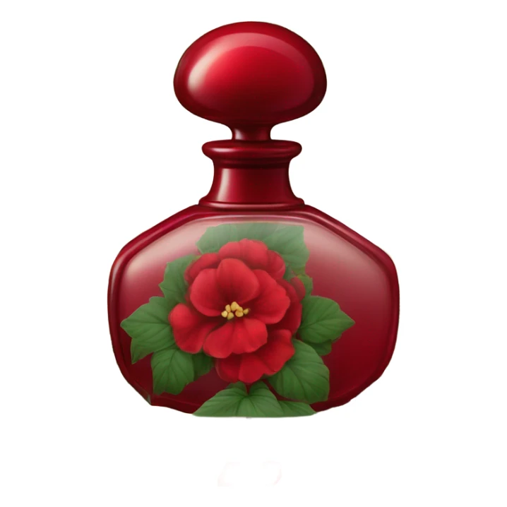 Dark red vintage French style perfume bottle with red begonias sticker