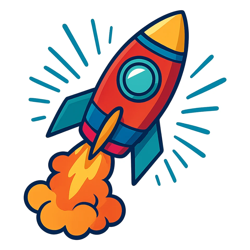 rocket, vibrant and dynamic, launching upward, modern illustration style sticker