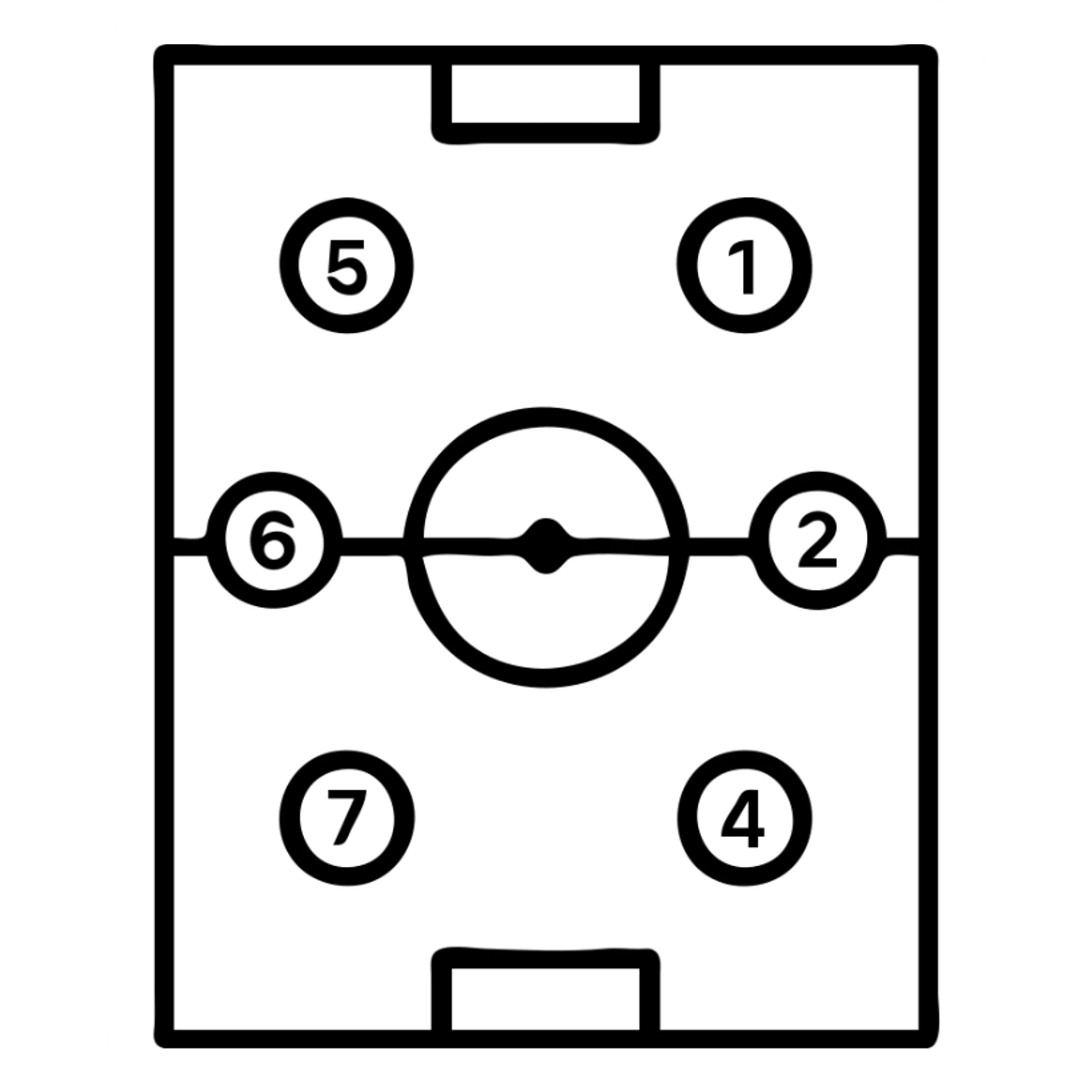 4v4 football soccer field layout top-down view, numbered players, easy to understand, training material sticker