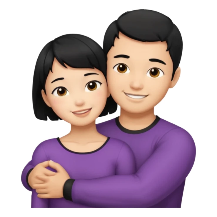 buff tan asian Man black hair hugging girl with black pixie cut  sticker