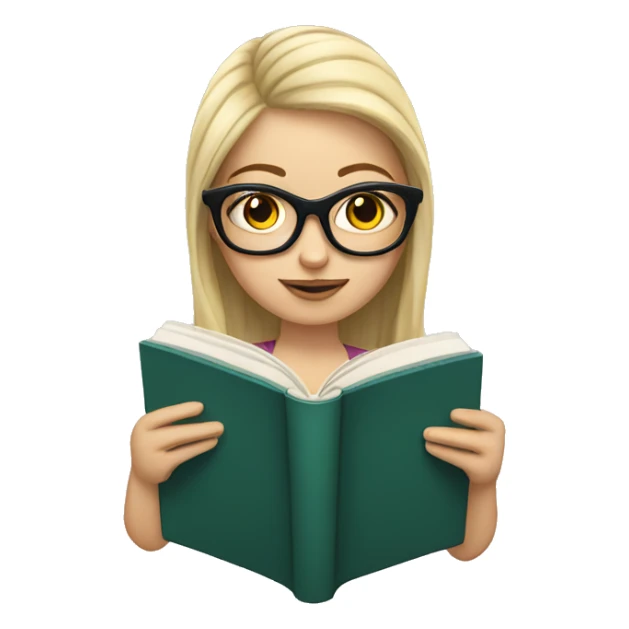 White girl wearing lunettes reading a book sticker