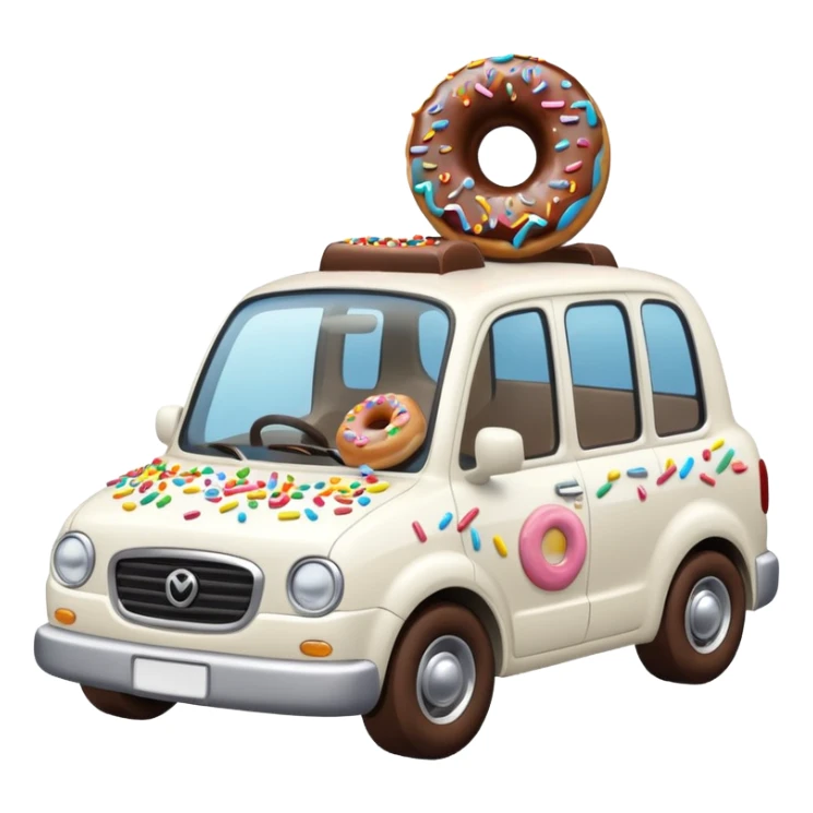 white car truck with small donut on the bonnet sticker