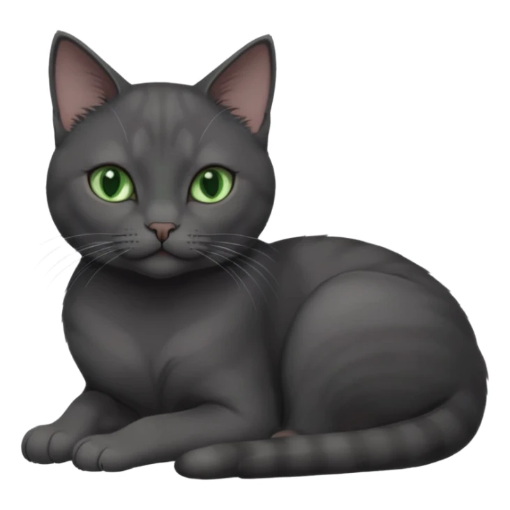 beautiful female solid dark grey cat with green eyes, white toes/paws and white patch on her chest lying down sticker