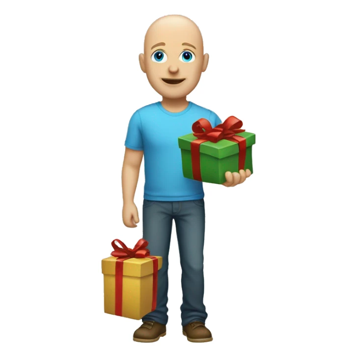 Full body Blue eye bald Caucasian man getting presents sticker