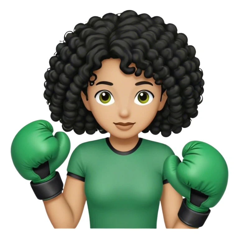 Black curly long hair with green box gloves sticker