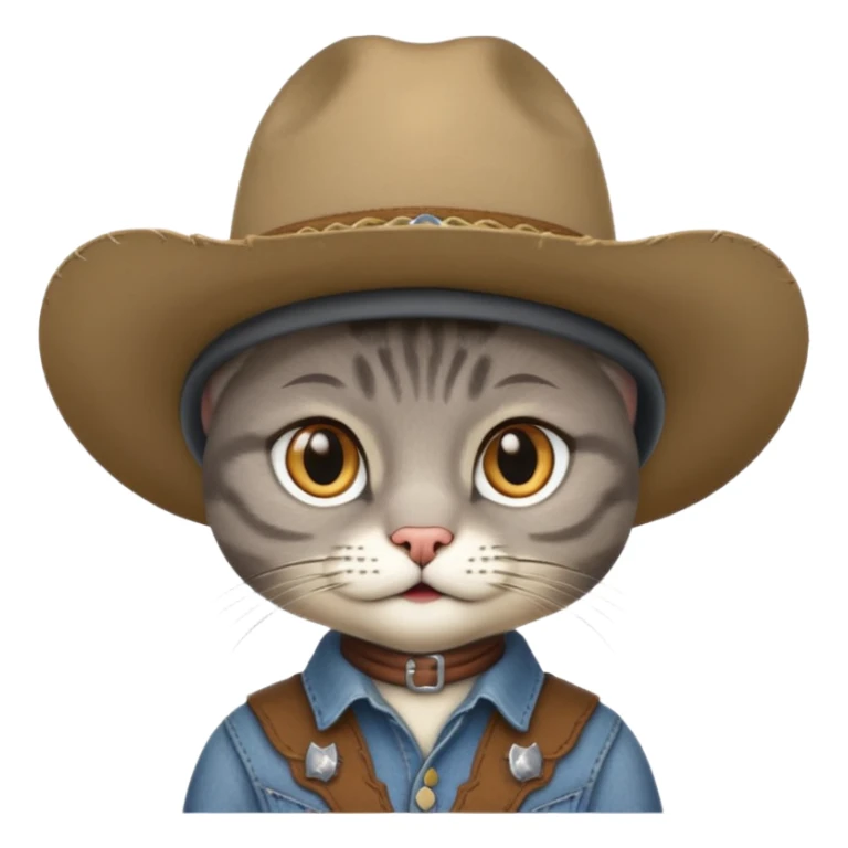Gray short hair cat head only wearing a big cowboy hat sticker