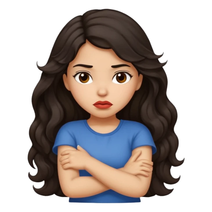 Hispanic girl with long wavy hair crossing her arms while pouting  sticker