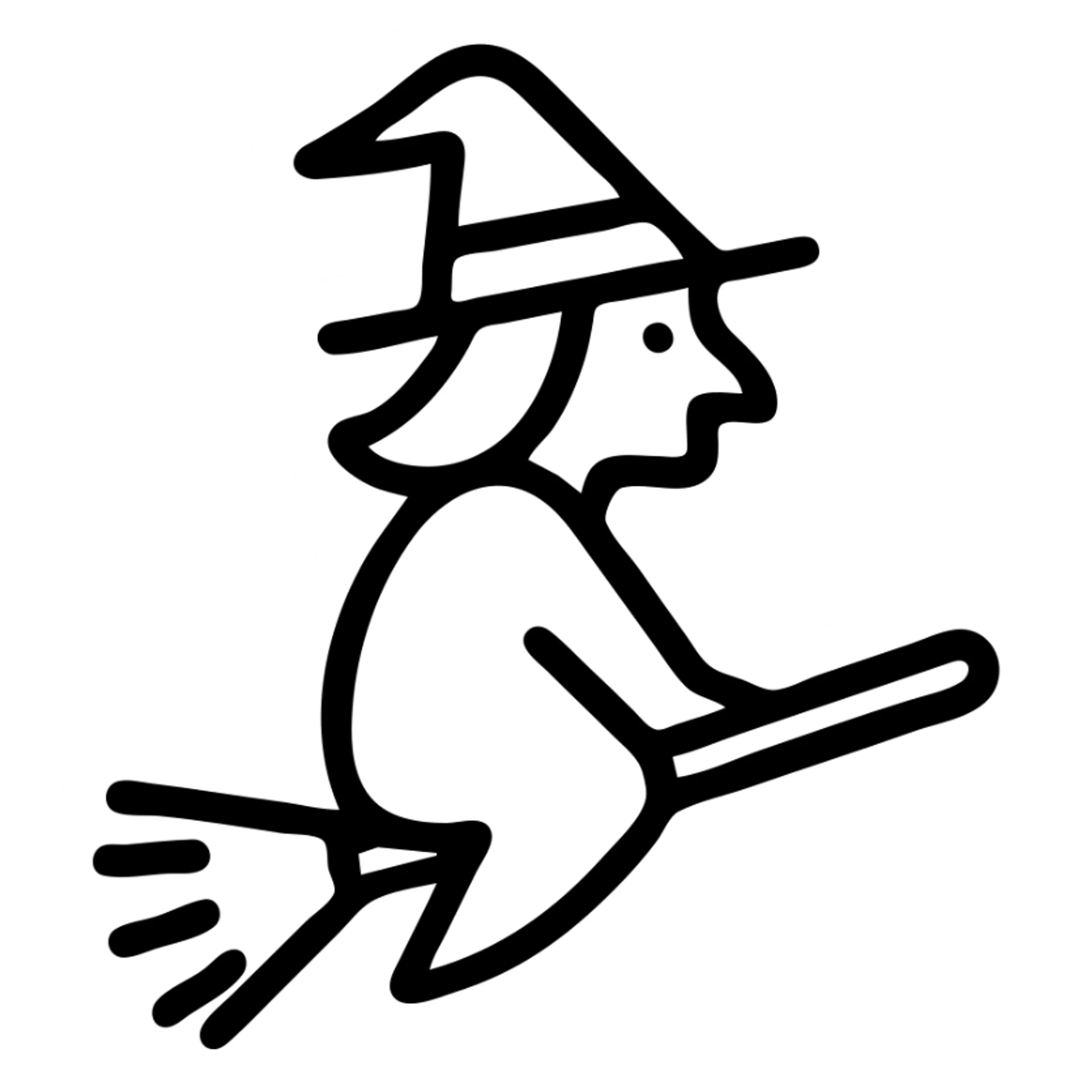 witch icon, simple, clean lines, minimal details, black outline, no fill sticker