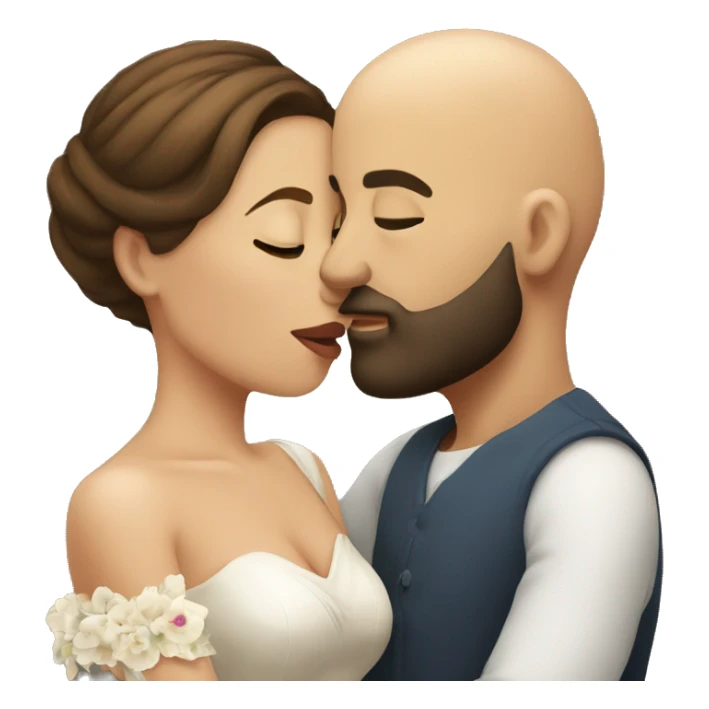 Bald man with a beard kissing his young brunette wife sticker
