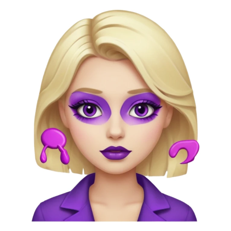 A blonde girl wearing a purple makeup sticker