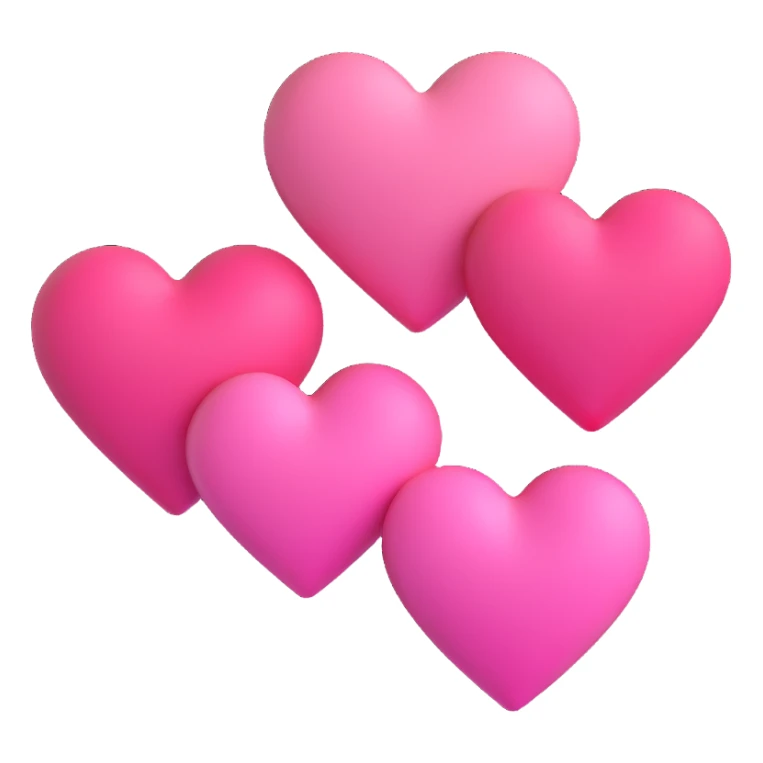 three concentric pink hearts, each one larger than the previous, to show a growing heart, 3D emoji style sticker