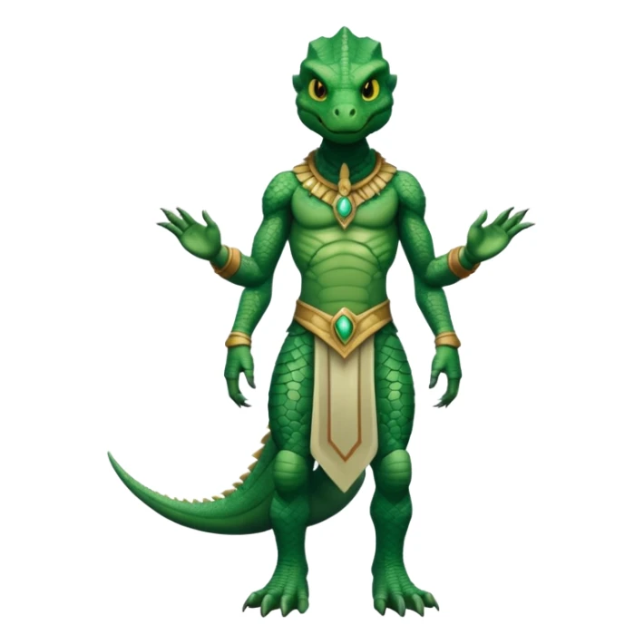 full body reptilian humanoid in ancient outfit, front view sticker