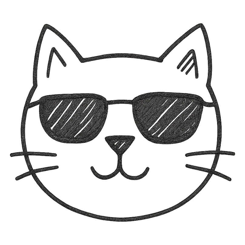 cat wearing sunglasses hand drawn outlined icon sticker