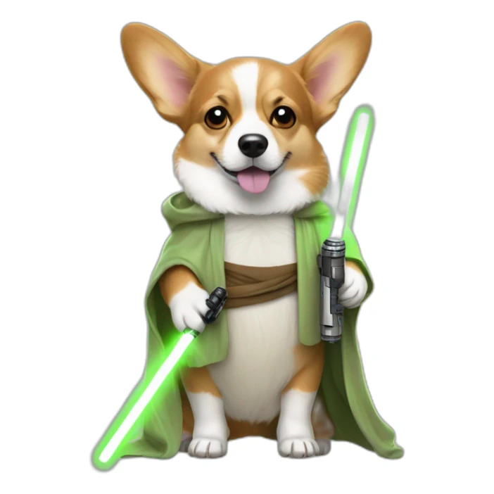 Corgi dress as yoda with light saber sticker