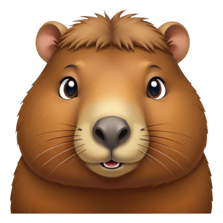 Cinematic Cute Capybara Portrait Emoji, Head tilted playfully and inquisitively, with a delightfully fluffy, rounded form and a distinctively endearing capybara face marked by a short snout and petite ears, accented by luxuriously soft fur in warm earthy tones and bright, sparkling eyes full of charm; rendered with intricate, realistic detail and natural highlights, high shine, affectionate and lively, styled with a touch of whimsical cuteness, soft glowing outline, capturing the essence of a mischievous yet loving capybara that seems poised to tumble playfully into your arms! sticker
