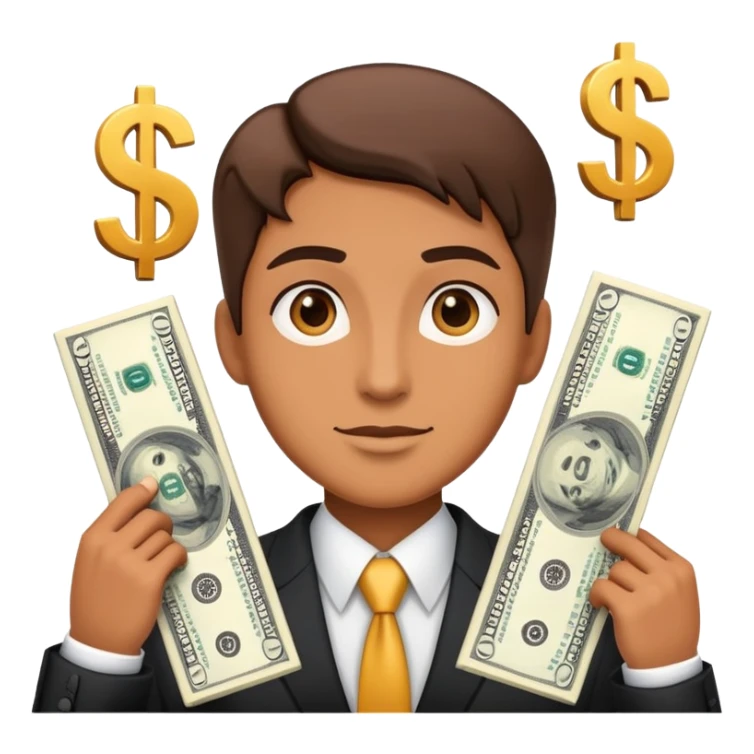 business person with dollar signs and sales chart going up sticker