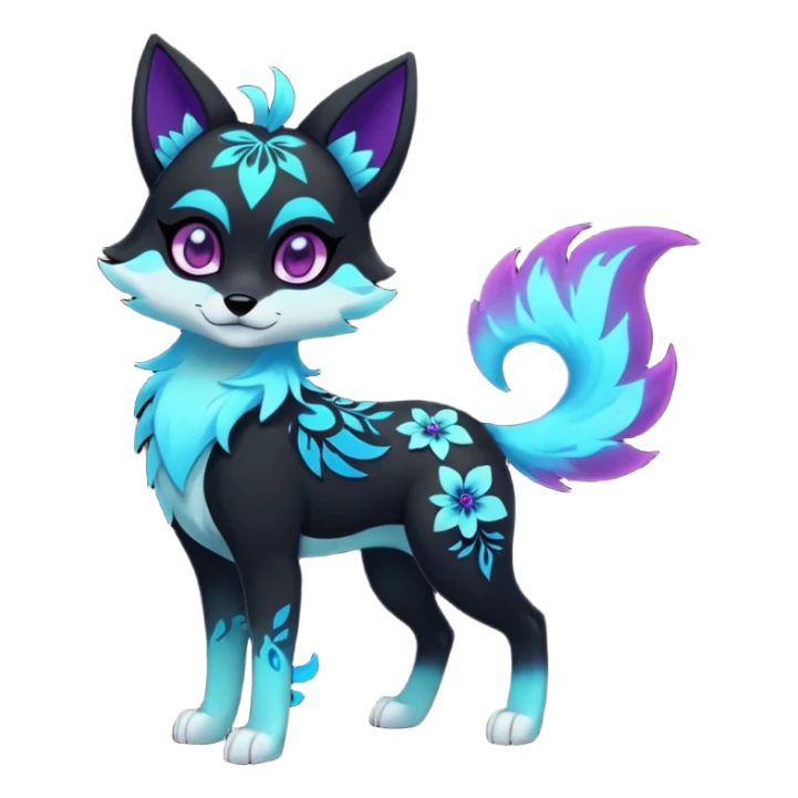 Multicolored gloomy glowing bioluminescent dark edgy gothic spooky cool badass cute adorable pretty cool elegant realistic floral exotic Falvie-Fionbri-fursona, full body sticker
