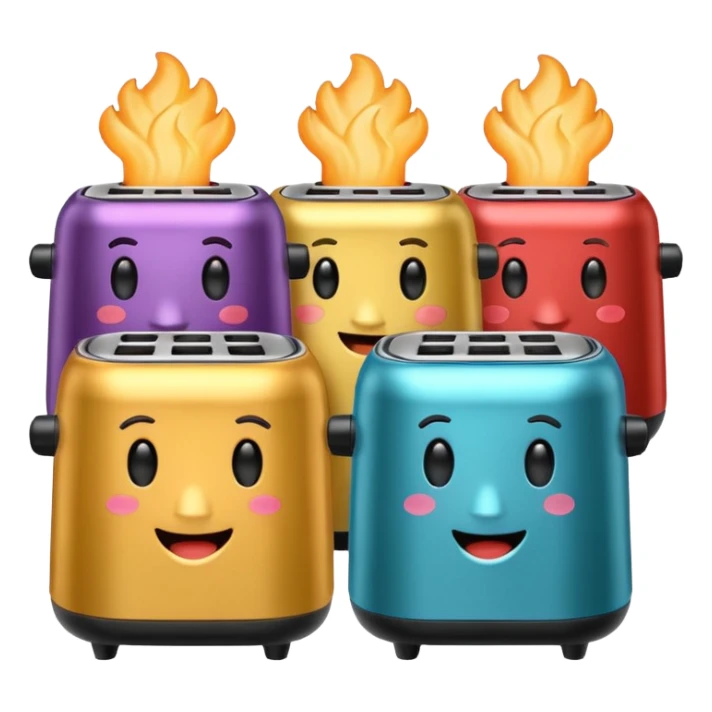 A whole set of air fryers with faces possing like different emojis sticker