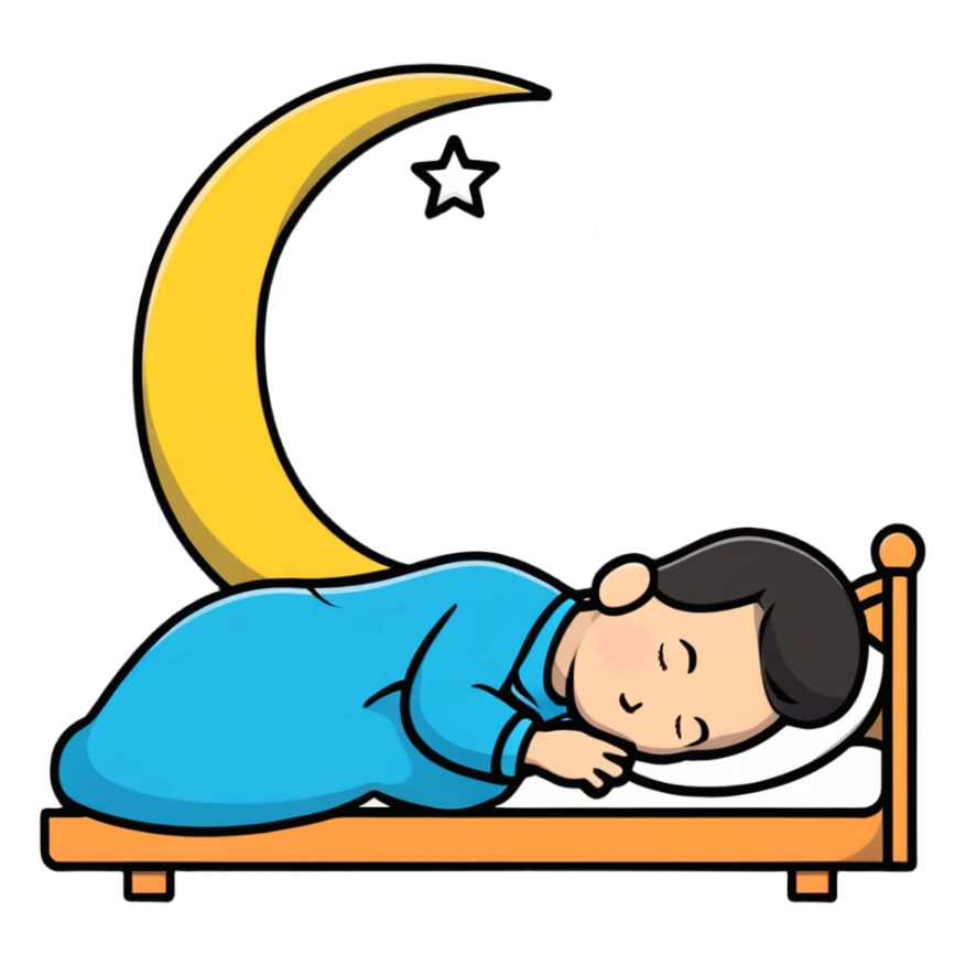 boy sleeping with ZZZ symbols floating above him with stars and crescent moon sticker