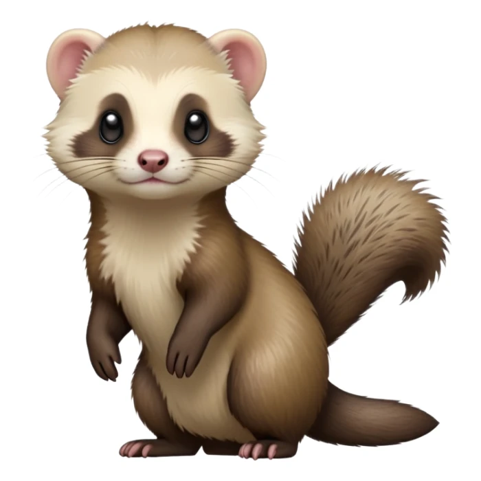 cinematic-[ferret]-realistic-full- long slender body-standing-emoji,-tiny-paws-tucked-close,-head-tilted-dramatically,-fluffy-[sable]-fur,-simplified-yet-realistic-focused-features,-highly-detailed,-glowing-with-an-almost-sarcastic-glow sticker