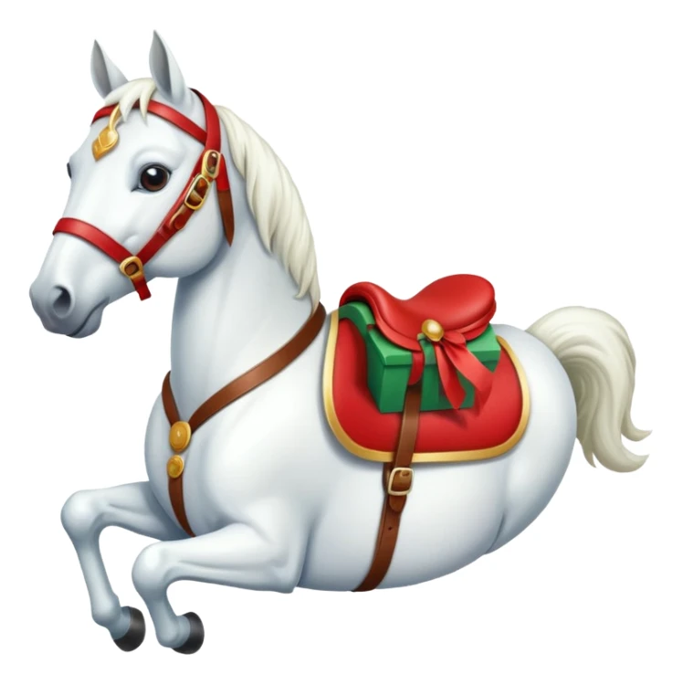 christmas white horse with a red saddle with gift box on saddle sticker