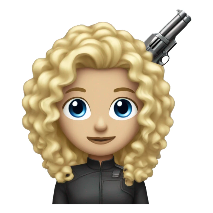 blonde curly hair blue eyes with shot gun sticker