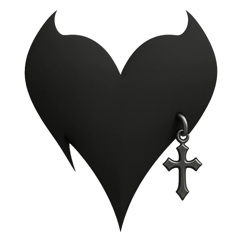 goth heart, matte black, sharp edges, small silver charm, modern dark aesthetic, no background sticker