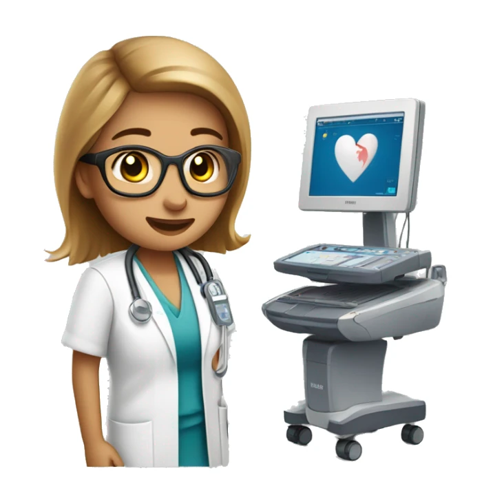 Cardiac sonographer with Philips ultrasound machine sticker