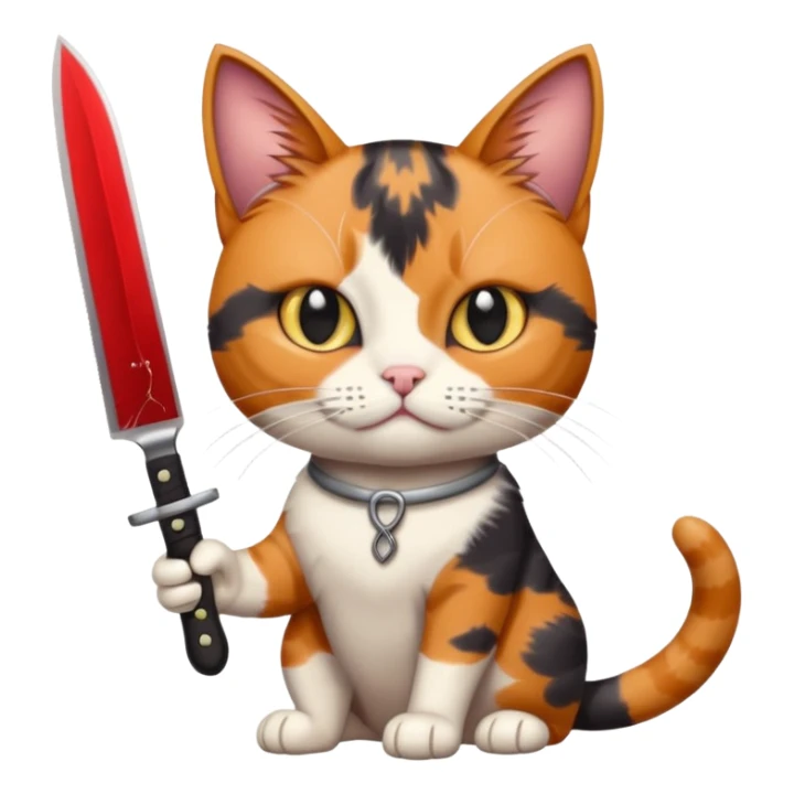 Elinde bicak olan caliko cinsi bir kedi sticker