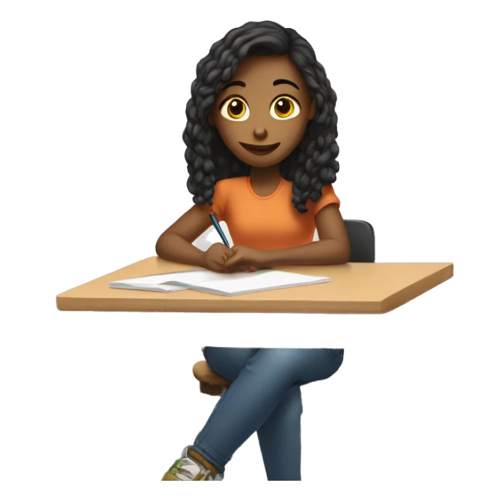 A girl is sitting at a table and drawing on a tablet. sticker