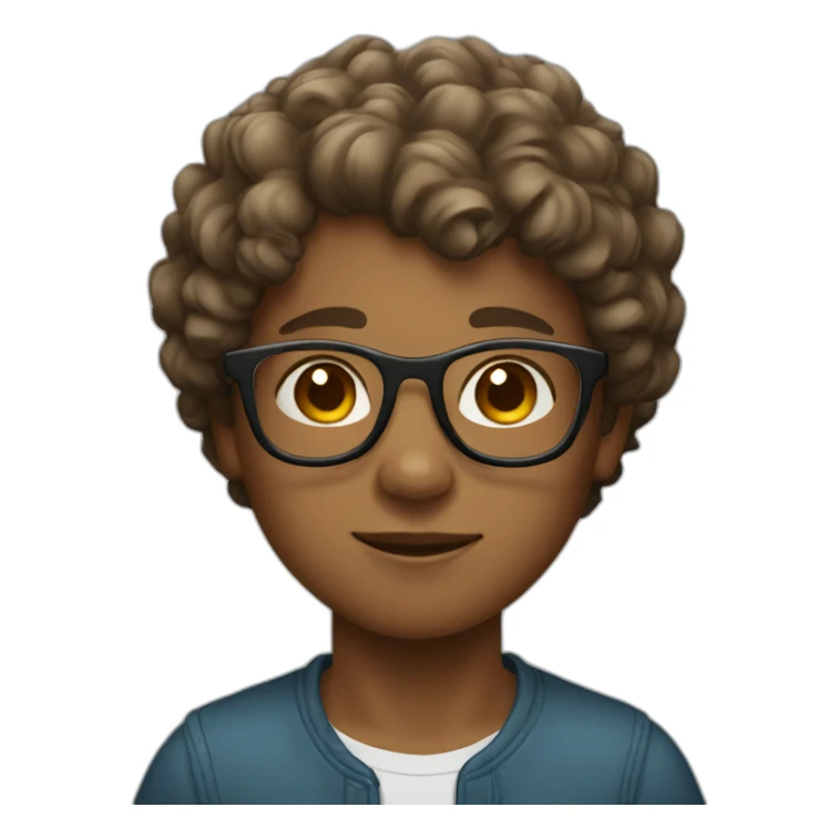 light brown skin boy with short curly hair with glasses sticker