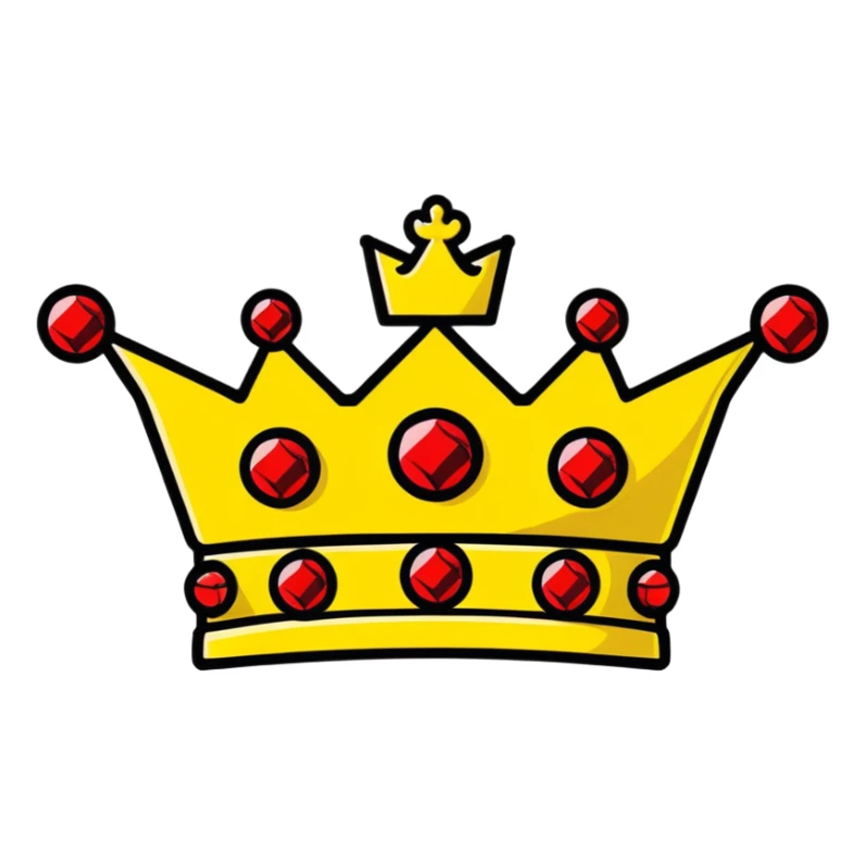 cartoon-style yellow crown with big red jewels, bold and simple sticker