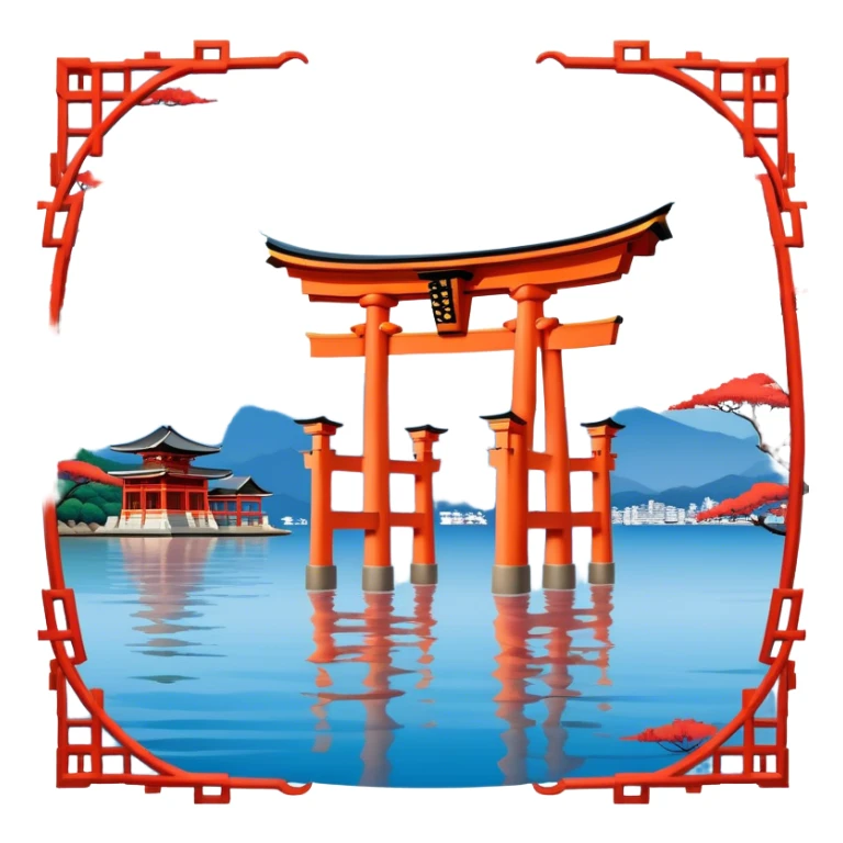 ​Cinematic Realistic Itsukushima Shrine, depicted as the iconic floating torii gate and shrine complex on the water, with vibrant vermilion hues contrasting against the serene blue sea and sky, rendered with intricate architectural details and soft, ethereal lighting that captures its spiritual beauty, sticker